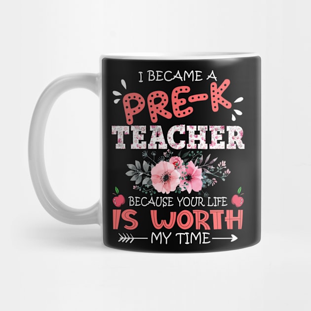 I Became A Pre-K Teacher Because Your Life Is Worth My Time Floral Teaching Mother Gift by Kens Shop